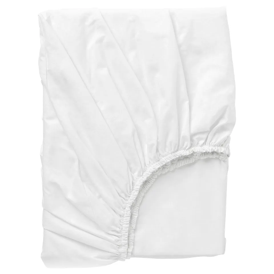 White DVALA fitted sheet, rectangular, pure cotton, elastic edging.