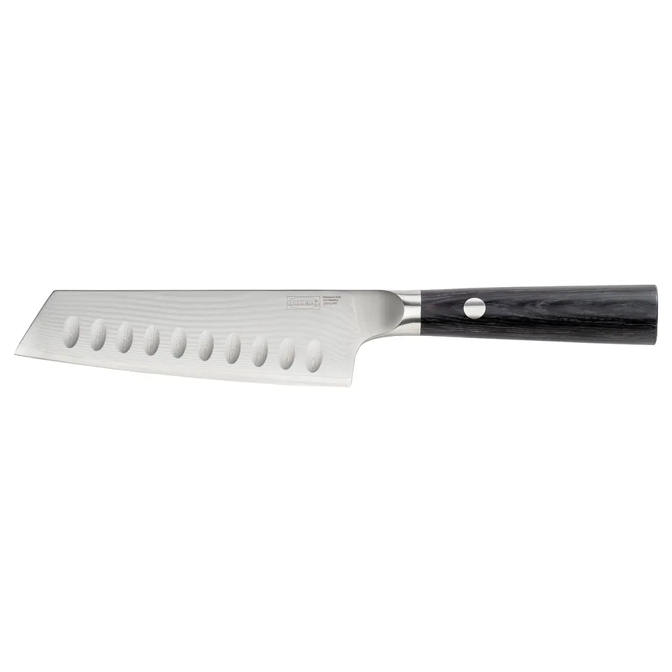 FJÄLLRÖDING santoku knife, silver blade & black handle, classy damascus design for precision cutting.