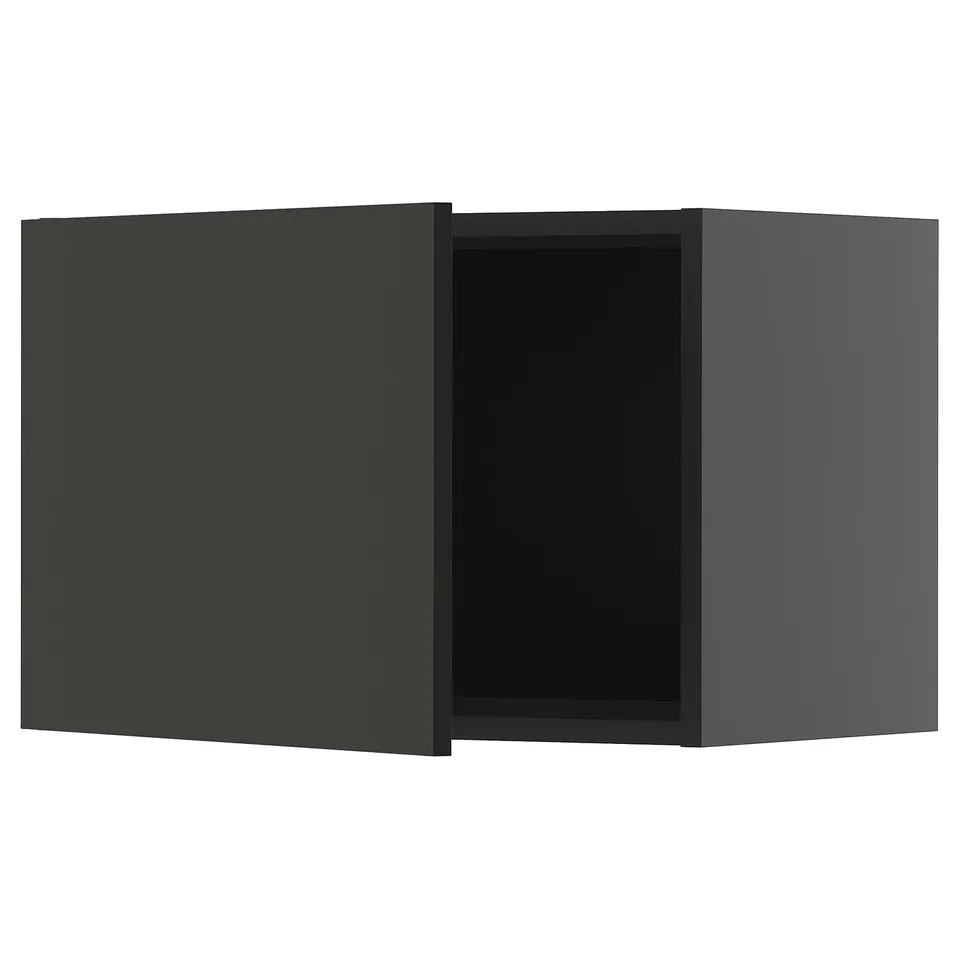 Black wall-mounted kitchen cabinet from ikea METOD system, square shaped with a sleek modern design and matt finish.