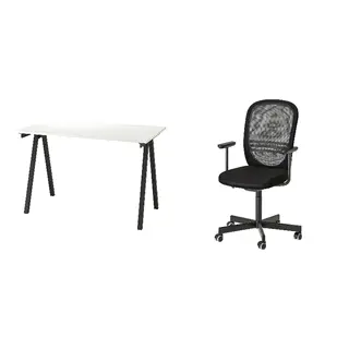 FLINTAN/TROTTEN set: desk + office chair with armrests, white/anthracite + black, Depth 70 x Height 75 x Width 120 cm
