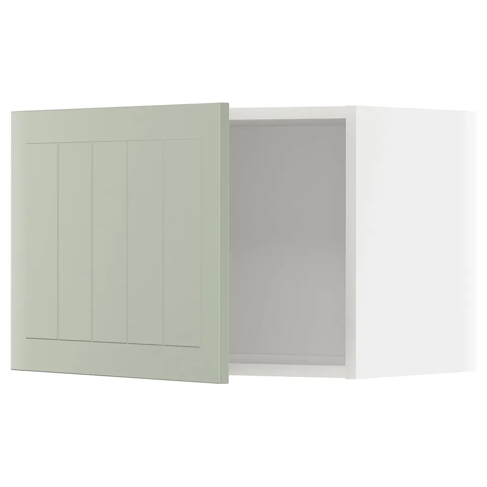 METOD kitchen set with green stensund doors, white frame, 3 doors, square shape, modern design.
