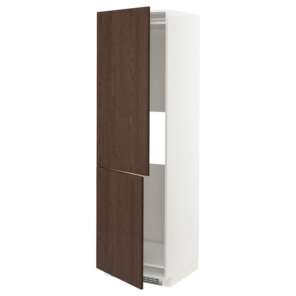 White ikea METOD cabinet with dark brown doors, modern design.