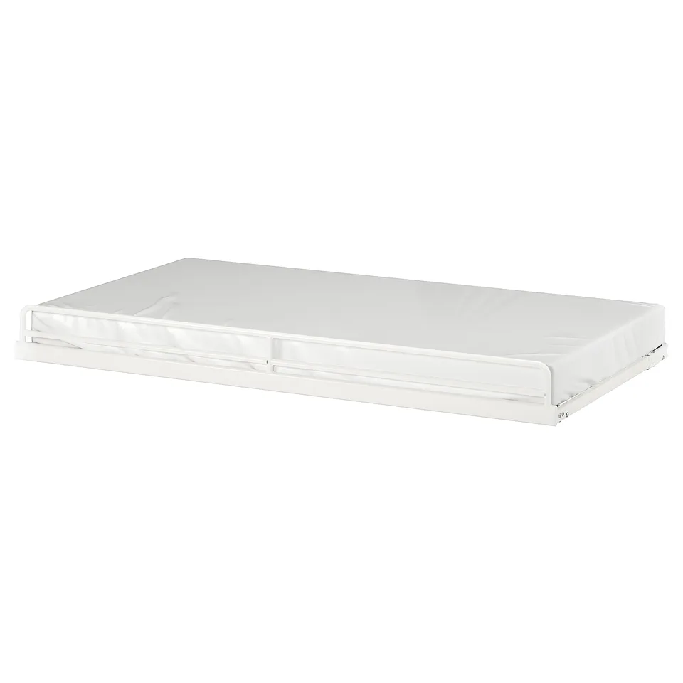 VITVAL roll-out underbed, white, wood & metal frame, rectangular, simple design.