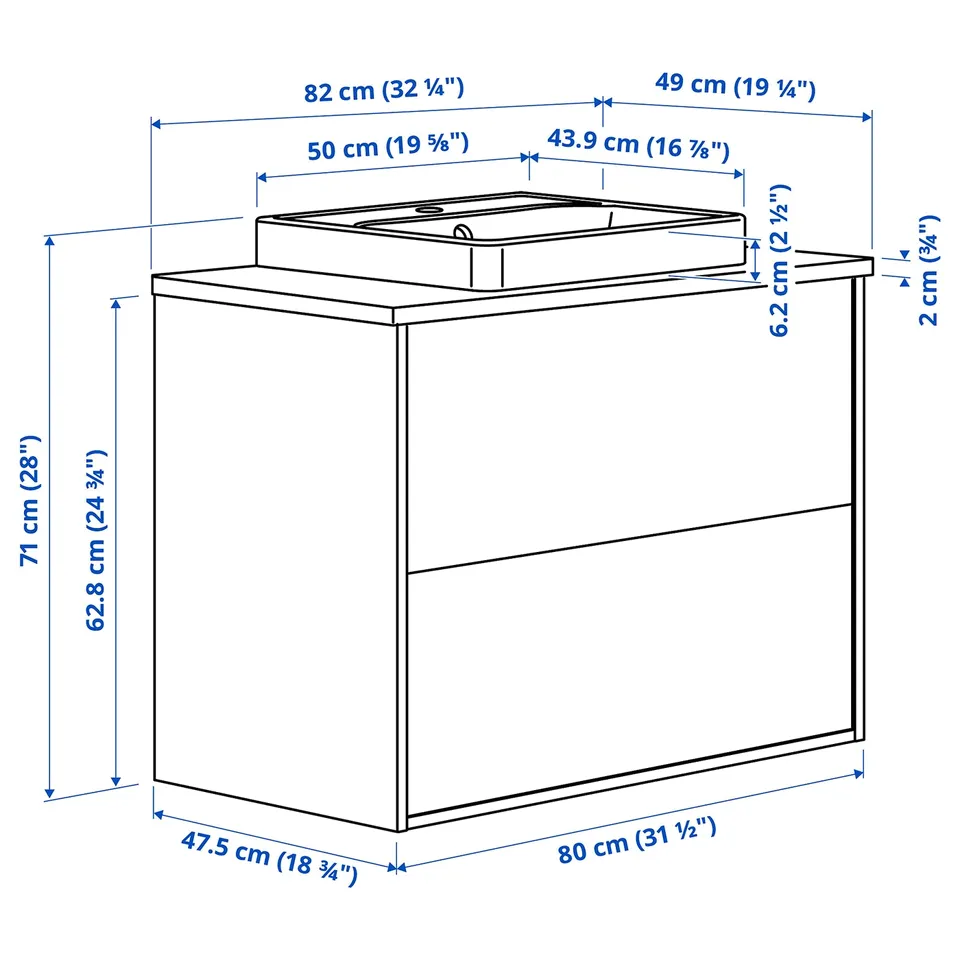 Illustration with measurements for the product: TÄNNFORSEN.