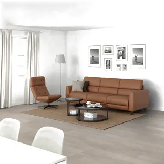 RULLERUM/FRÖTORP/HAVBERG 3-seat sofa w 2 electric recliners/Coffee table sets/Swivel easy chair, Grann/Bomstad golden-brown + anthracite marble effect/black glass, Depth 99 x Height 92 x Width 66 cm
