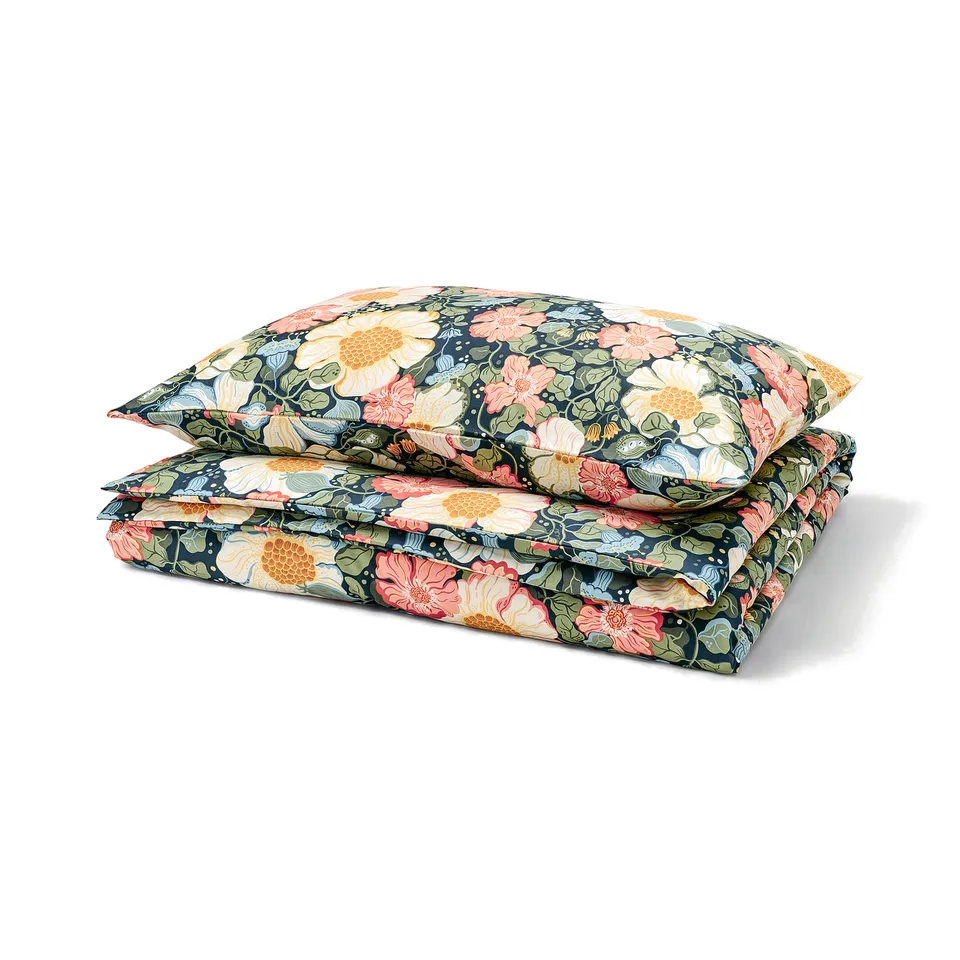 ARENBOK duvet set, dark blue, floral pattern, folded, cotton/lyocell, rectangular.
