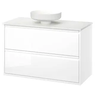 ÄNGSJÖN / LERSJÖN wash-stnd w drawers/wash-basin, high-gloss white/white marble effect, 102x49x79 cm