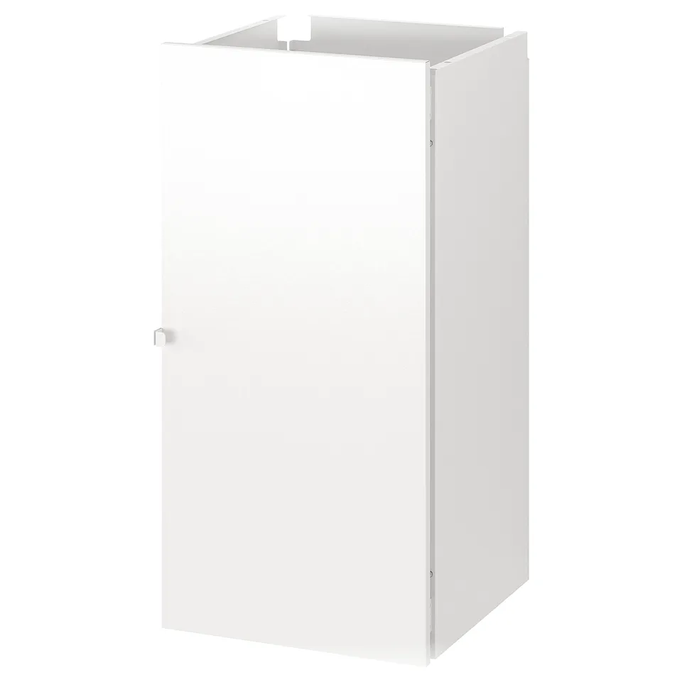 White JOSTEIN cabinet, rectangular, steel-made, three-door design, ideal for storage.