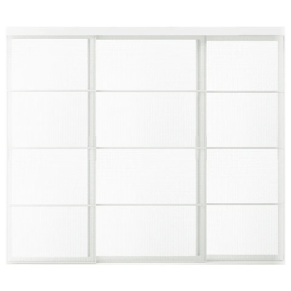 SKYTTA / LUNDBRÄSMA Sliding door combination, white/checkered glass, 251x205 cm