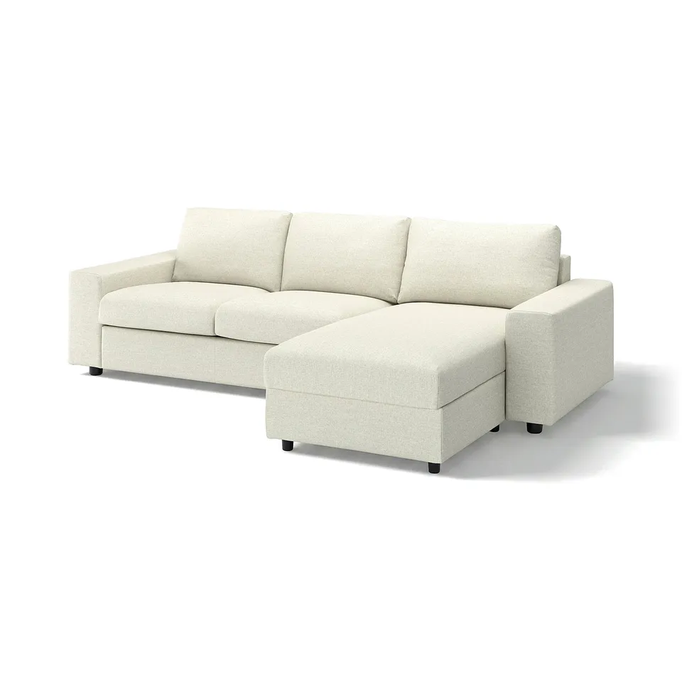 VIMLE 3-seat sofa with chaise longue, with wide armrests/Gunnared beige