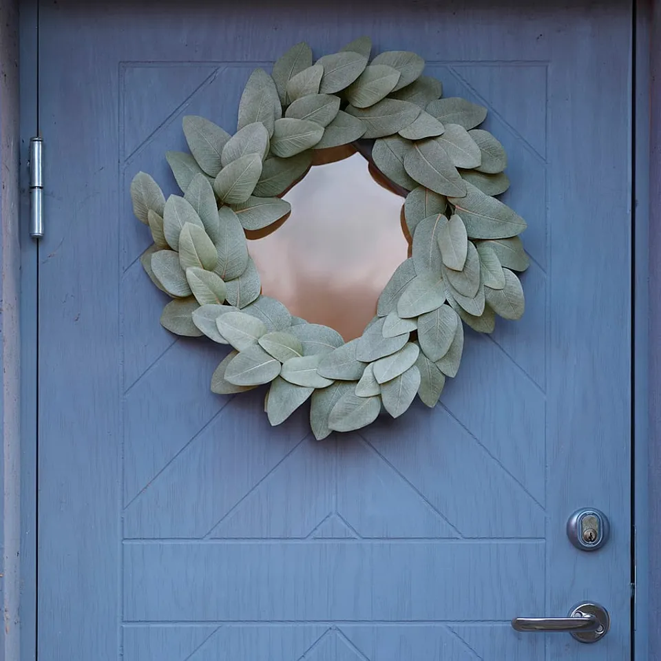 SMYCKA Artificial wreath, in/outdoor eucalyptus/grey-green, 45 cm
