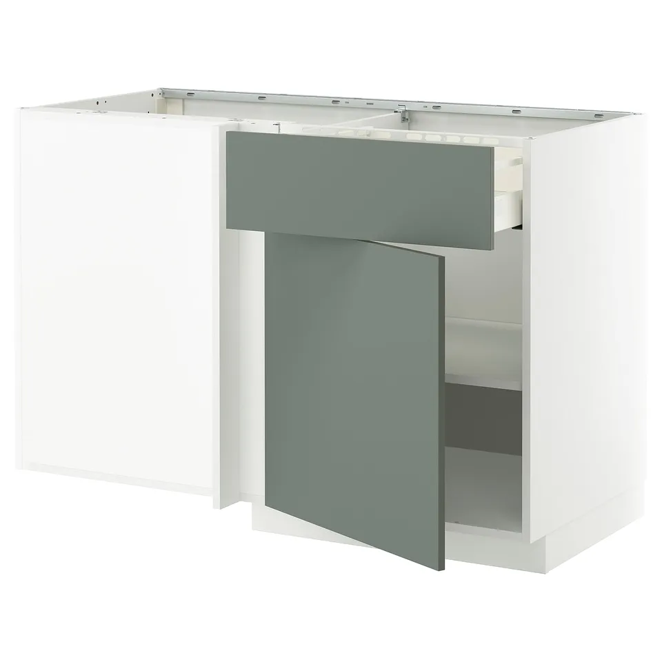 Ikea METOD kitchen unit, grey-green, modern, l-shape design.