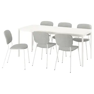 VIHALS / VIHALS table and 6 chairs, white/white Tibbleby beige-grey, 120/180x74 cm