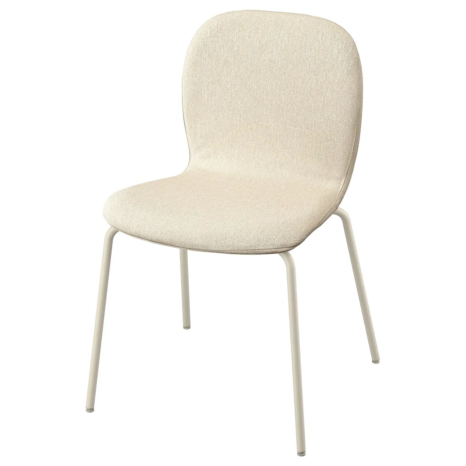 SKÅLSTA chair, beige, fabric over metal, curved back & seat, minimalist design.
