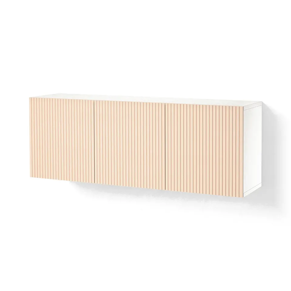 BESTÅ Wall-mounted cabinet combination, white/Björköviken birch veneer, 180x42x64 cm