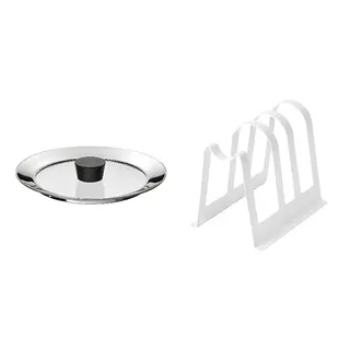 pan lid + stand set: lid + cutting board and lid stand, glass + white, 21 cm