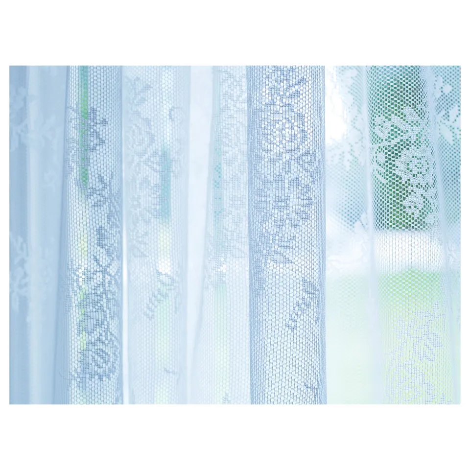 ALVINE SPETS net curtains, sheer blue, floral lace design, 100% recycled polyester.