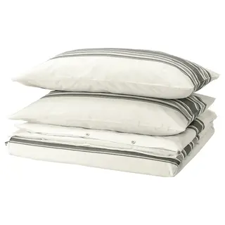 JÄTTEFRÄKEN duvet cover and 2 pillowcases, white/dark grey, 240x220/50x80 cm