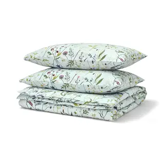 MATTOXBÄR duvet cover and 2 pillowcases, pale blue/floral pattern, 240x220/50x80 cm