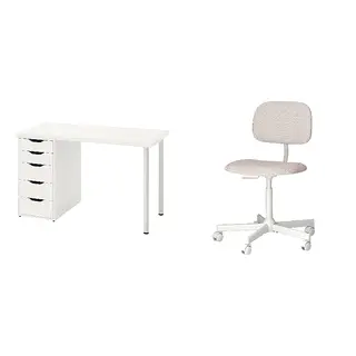 BLECKBERGET/LAGKAPTEN set: desk + swivel chair, white + Klovsta white/orange-brown, 120x60 cm