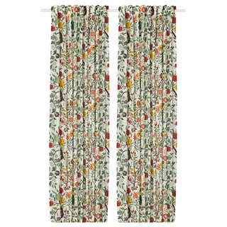 VILDPERSILJA curtains, 1 pair, white multicolour/floral pattern with heading tape, 145x250 cm