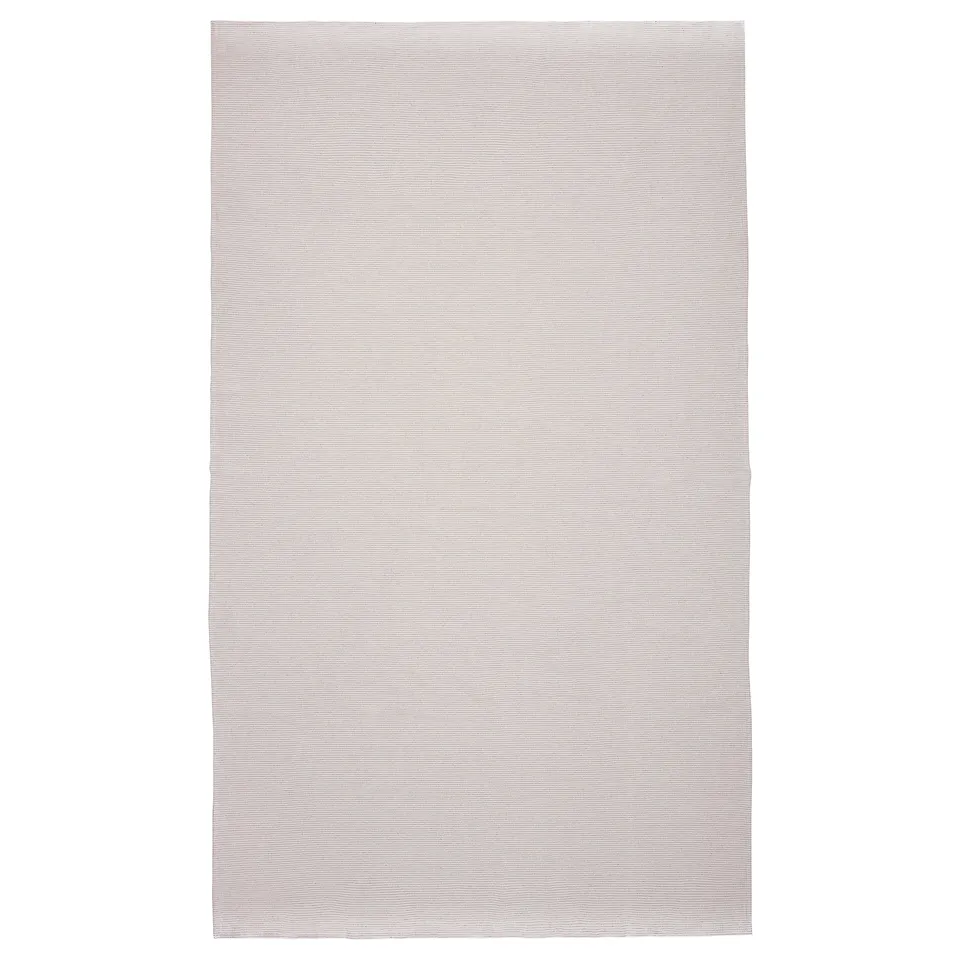 A silver arv beige tablecloth. It a natural textured weave with cotton and jute, offering a warm and traditional look.