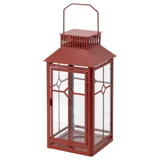 VINTERFINT lantern for pillar candle, in/out, red, 44 cm