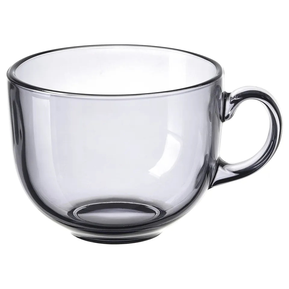 HÖSTAGILLE grey glass mug, sleek design, sturdy handle, part of autumn collection.
