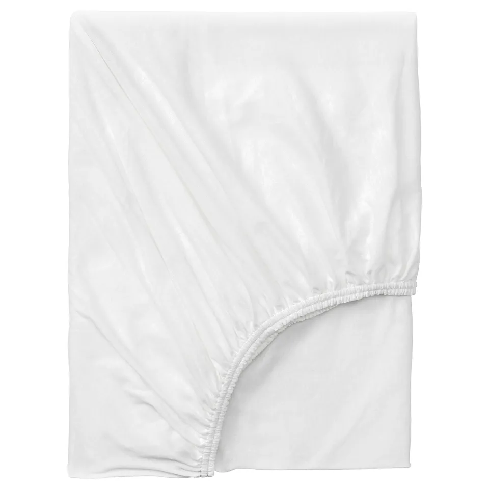 White VÅRVIAL cotton fitted sheet, rectangular, jersey knit, elastic edges for secure fit.