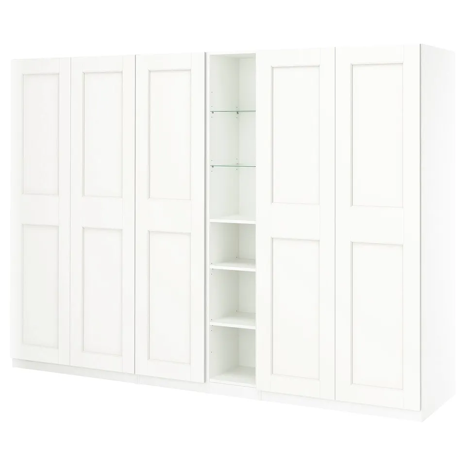 PAX / GRIMO Wardrobe combination, white white/white, 285x60x201 cm