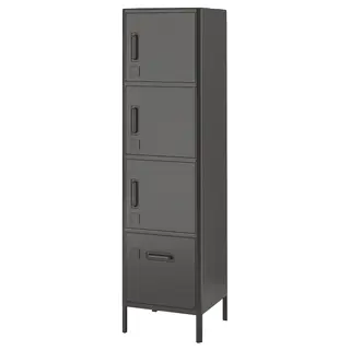 IDÅSEN high cabinet with drawer and doors, dark grey, 45x172 cm