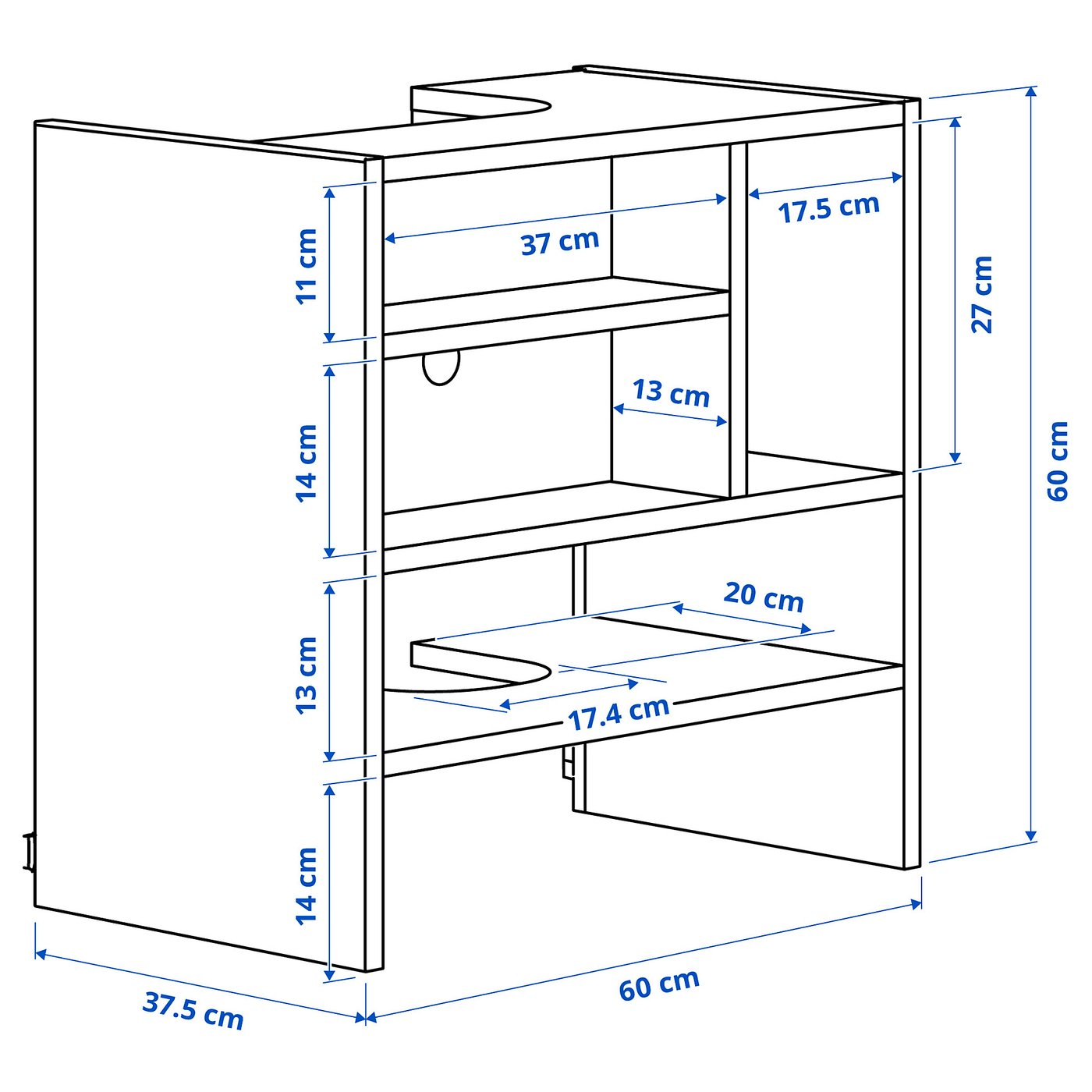 Illustration with measurements for the product: METOD.