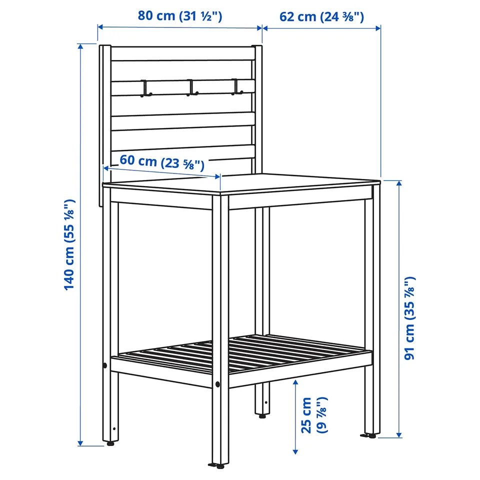 NÄMMARÖ Open kitchen unit, light brown stained/stainless steel outdoor, 80x62 cm