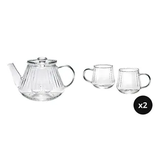 teapot x1 + teacup x4 set: teapot + teacup ×2, clear glass, Height 10 cm