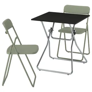 GUNDE / VIHALS table and 2 folding chairs, folding black/green, 67x67 cm