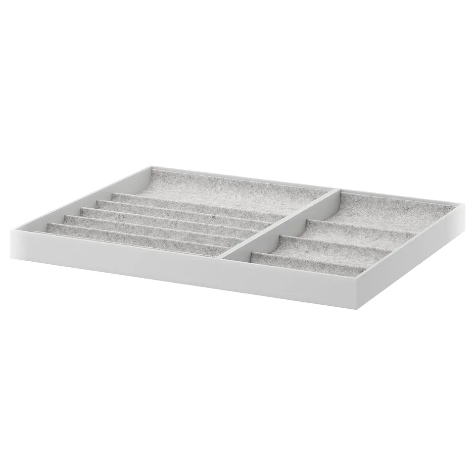 KOMPLEMENT grey felt jewellery tray, rectangular with multiple compartments.