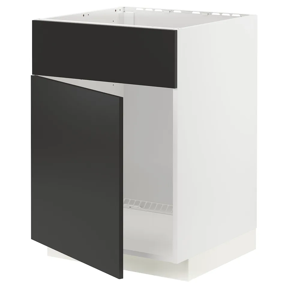 METOD kitchen cabinet, black & white, modern design with snap hinges.