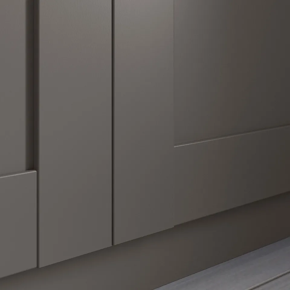 Dark grey BERGSBO cabinet door with modern, square, matte design.