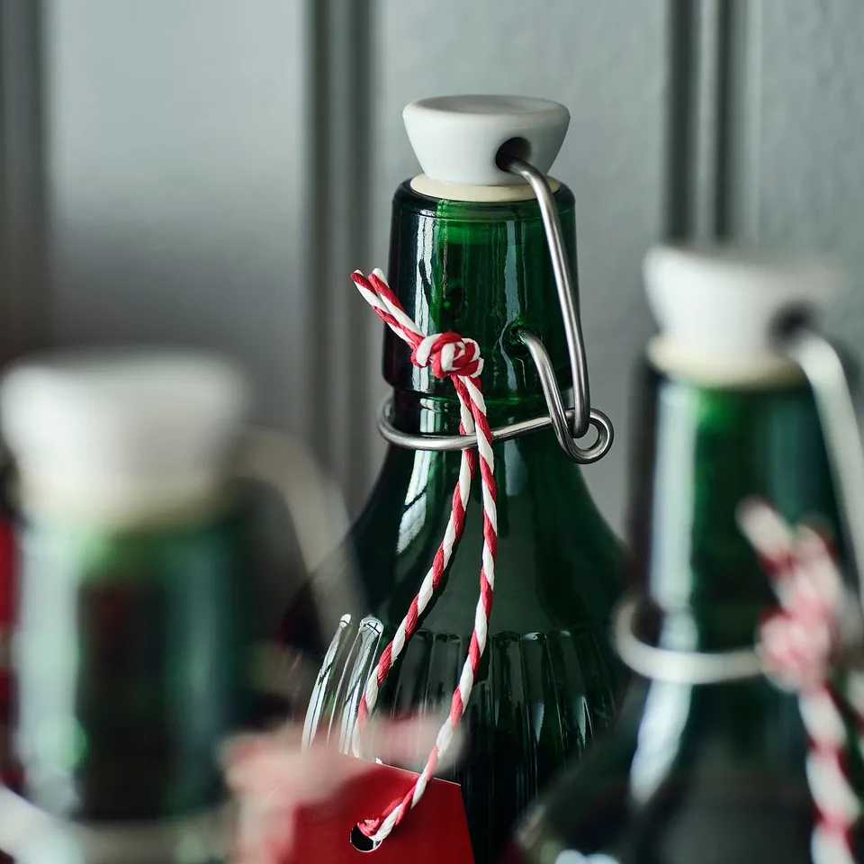 VINTERFINT Bottle with stopper, glass green, 0.5 l