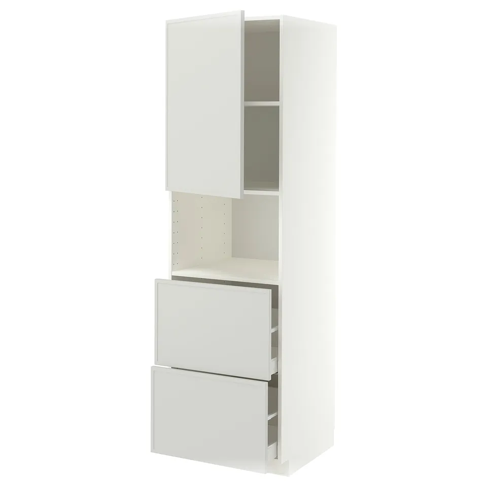 METOD / MAXIMERA Hi cab f micro w door/2 drawers, white/Aspudden light grey, 60x60x200 cm