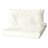 LEN duvet cover 1 pillowcase for cot, white beige/dot pattern, 110x125/35x55 cm