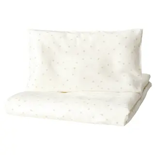 LEN duvet cover 1 pillowcase for cot, white beige/dot pattern, 110x125/35x55 cm