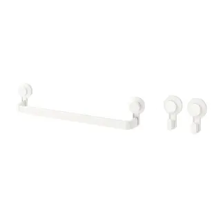 TISKEN set: towel rack with suction cup + hook with suction cup, white, Width 87 x Depth 8 x Height 10 cm