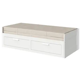 BRIMNES day-bed w 2 drawers/2 mattresses, white/Vannareid extra firm, 80x200 cm