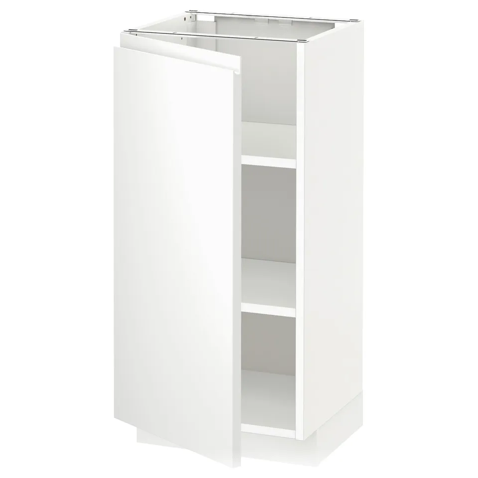 White METOD kitchen cabinet, sleek minimalist design, adjustable shelves, sturdy construction.
