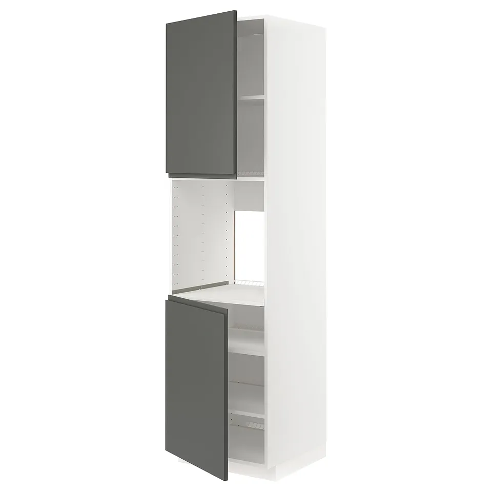 White METOD kitchen unit with dark grey doors, adjustable shelves.