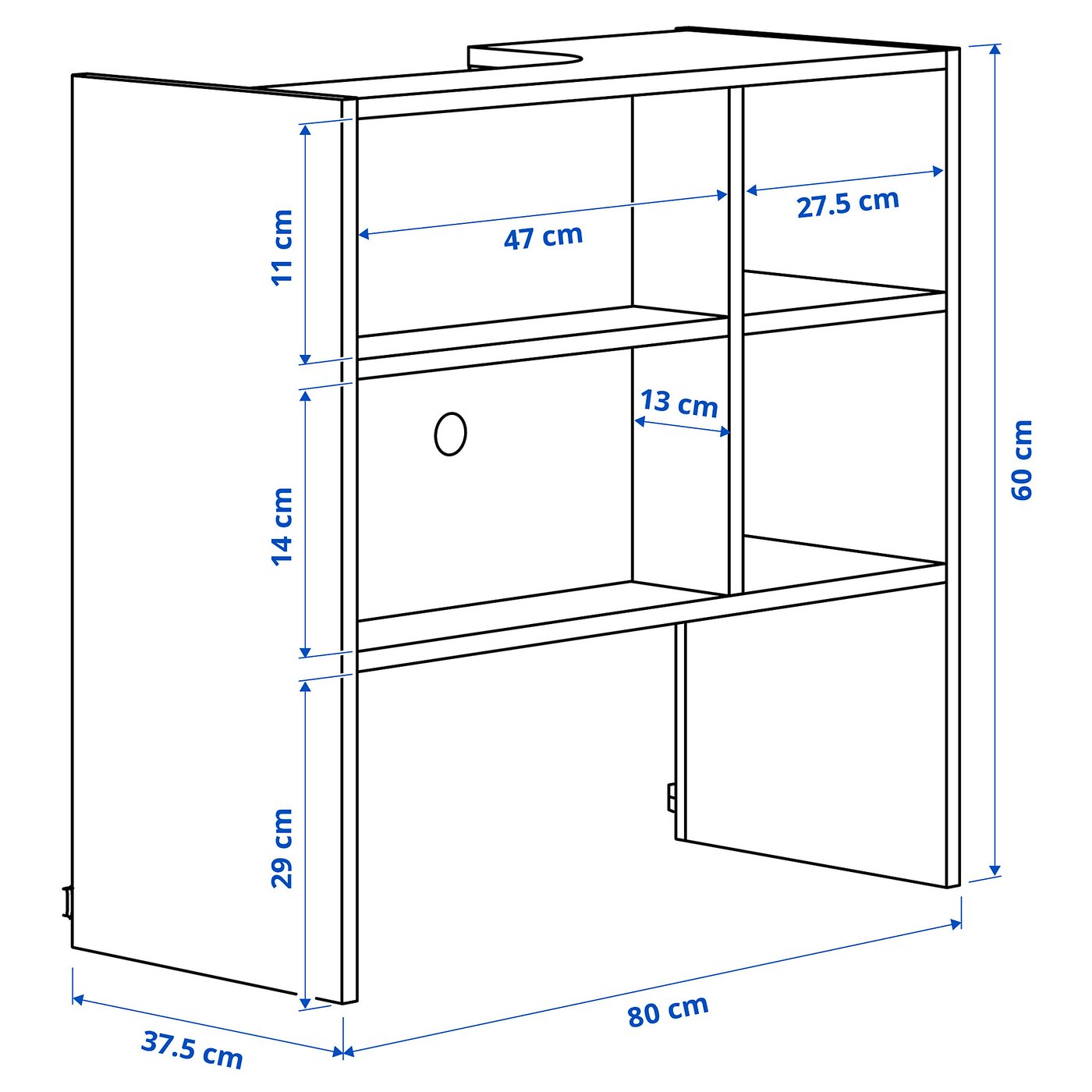 Illustration with measurements for the product: METOD.