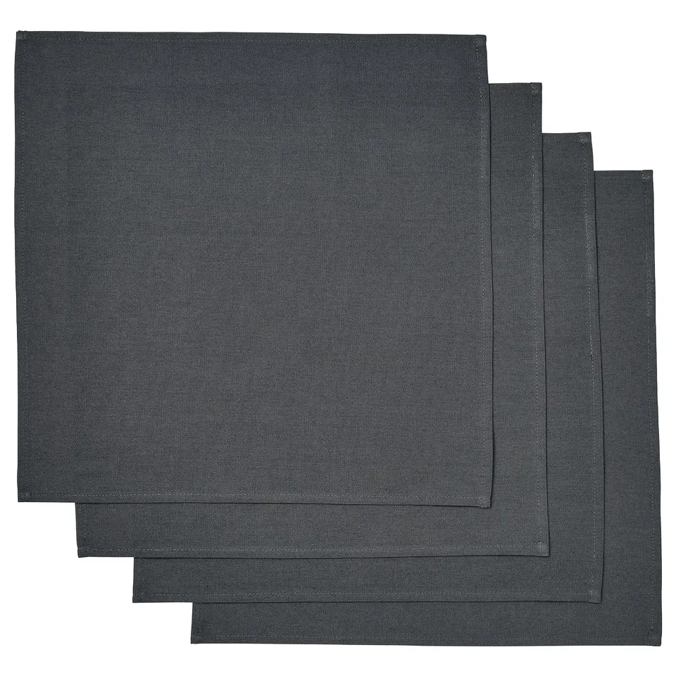 SVARTSENAP set: 4 dark grey cotton napkins, simple, square, clean design.