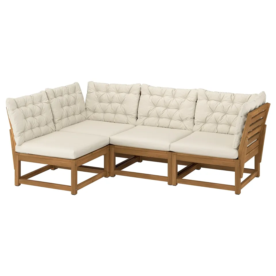IKEA NÄMMARÖ outdoor sectional: light beige cushions, acacia wood frame.