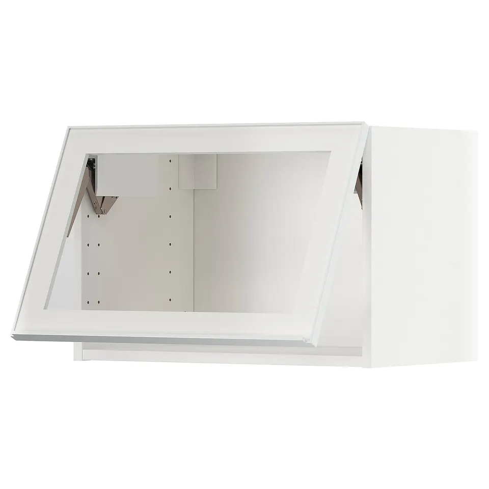 Modern kitchen cabinet, white, glass, rectangular.